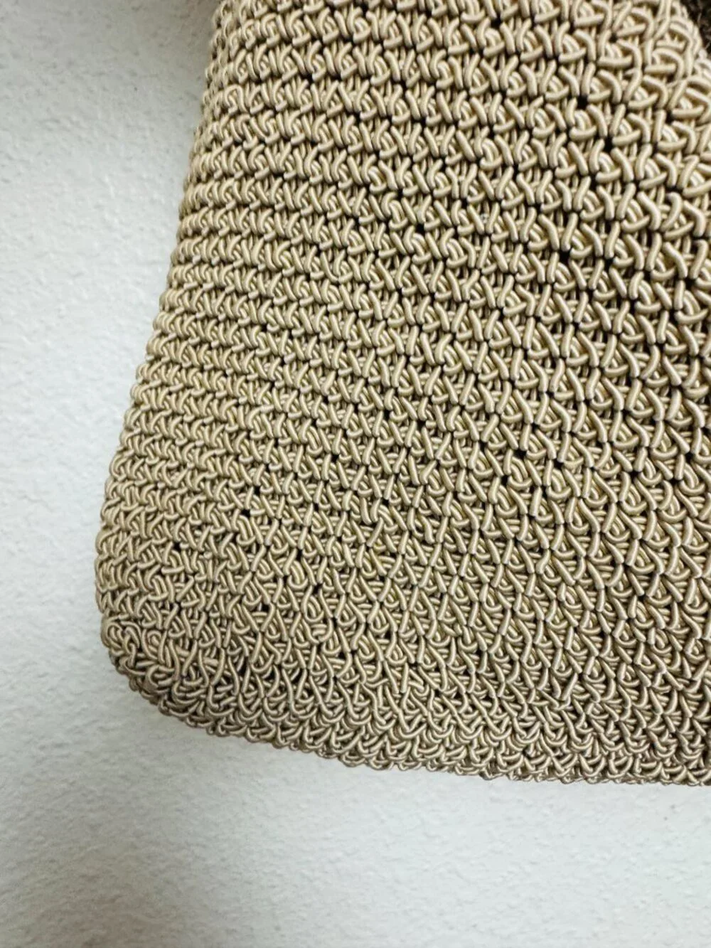 Boho Crochet Style Hippie Crossbody Bag  Long Strap Beige